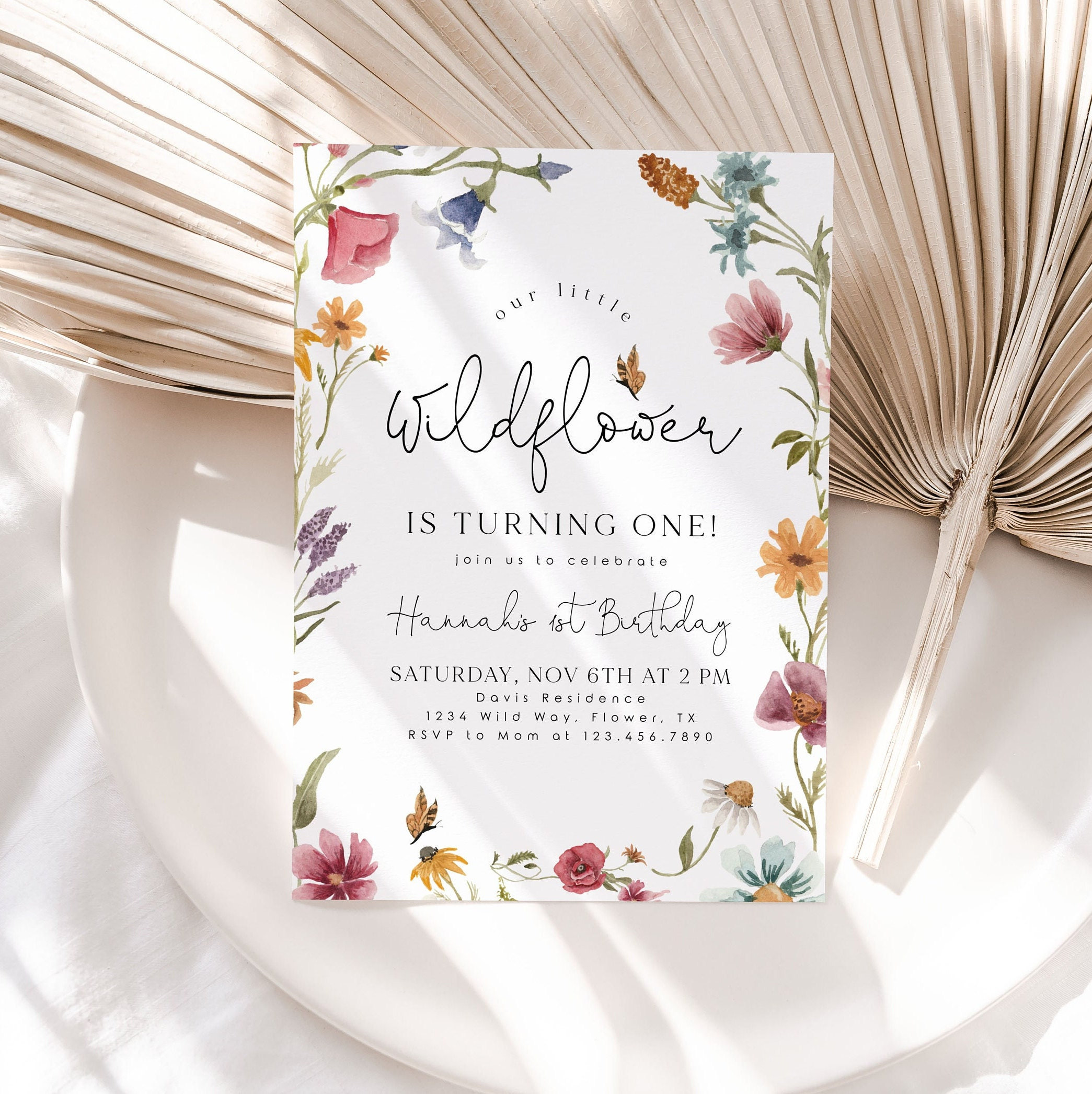 Wildflower First Birthday Invitation 1st Birthday Invitation Etsy