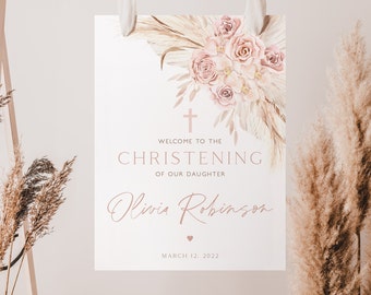 Boho Christening Welcome Sign, Christening Welcome Sign, Pink Boho Welcome Sign, Printable Baptism Welcome Sign, Pink Beige Welcome, BT6