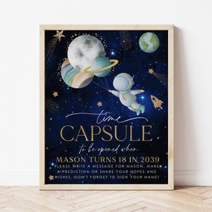 Outer Space Time Capsule, eerste reis rond de zon verjaardag tijdcapsule teken, ruimte 1e verjaardag, jongens 1e verjaardag, tijdcapsule, BD27