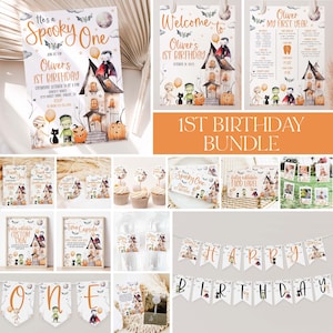 Spooky One 1st Birthday Invitation Bundle, Halloween Birthday Invitation, Boy Birthday, 1st Birthday Decorations, Halloween Birthday, BD40