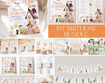 Spooky One 1st Birthday Invitation Bundle, Halloween Birthday Invitation, Boy Birthday, 1st Birthday Decorations, Halloween Birthday, BD40