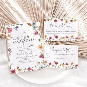 Wildflower baby shower uitnodiging set, een kleine Wildflower is onderweg, roze baby shower uitnodiging, Wildflower baby shower uitnodiging, BBS60