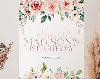 First Birthday Welcome Sign, Little Miss Onederful Welcome Sign, Birthday Girl, First Birthday Welcome Sign, Pink Floral, Miss Onederful, M3