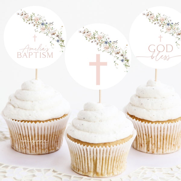 Baptism Cupcake Toppers Etsy