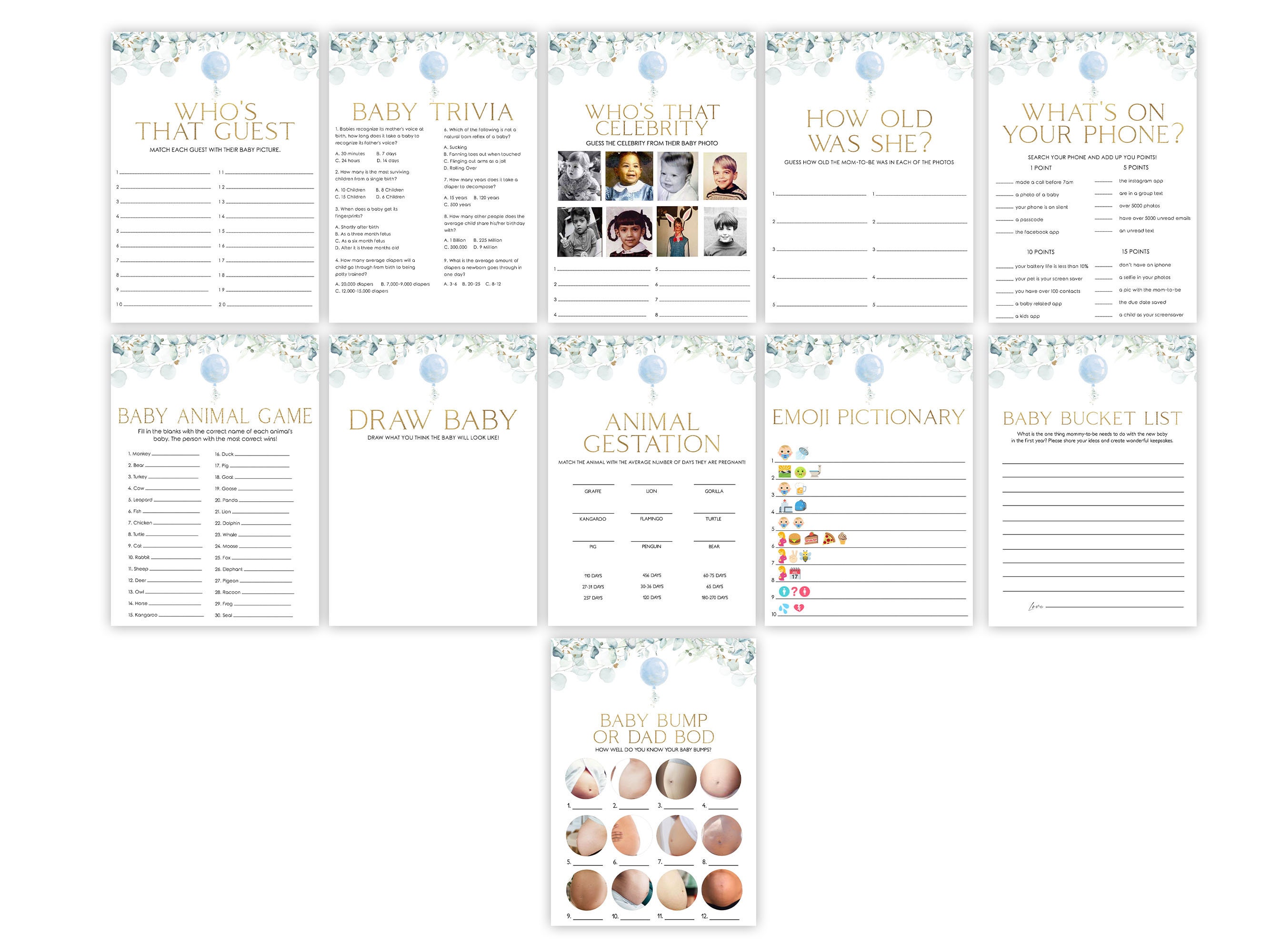 Baby Shower Games Boy Baby Shower Editable Games Printable | Etsy