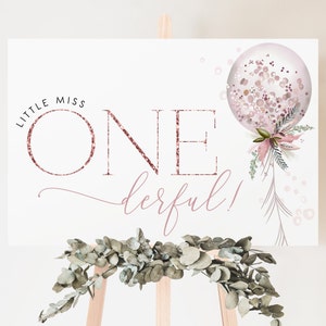 Little Miss Onederful 1st Birthday Sign: Rose Gold Backdrop (Digital Download)