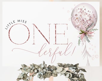 Little Miss Onederful 1st Birthday Sign: Rose Gold Backdrop (Digital Download)