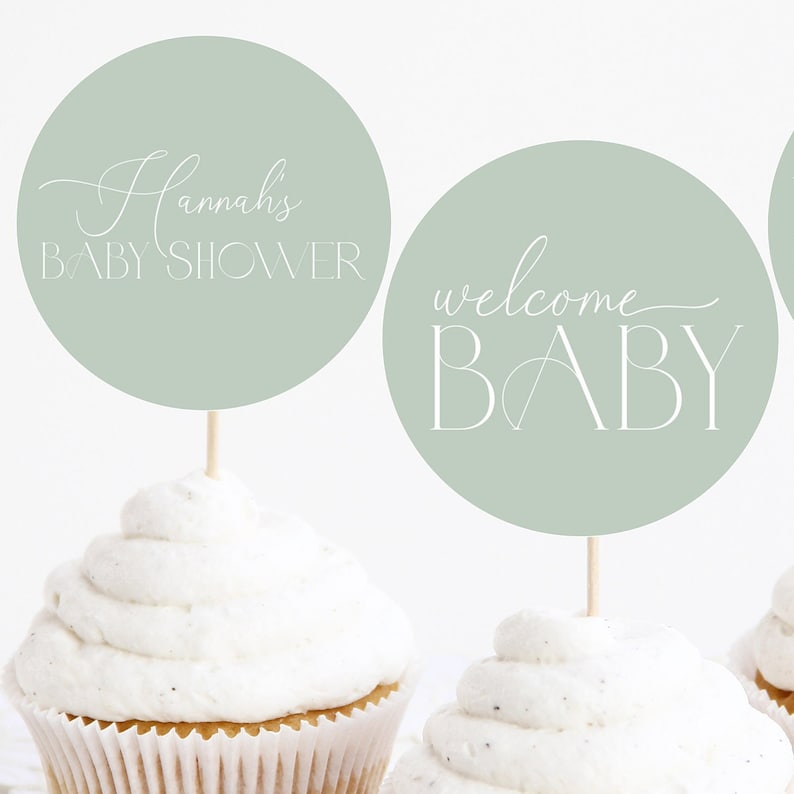 Sage Green Baby Shower Cupcake Toppers Boho Baby Shower Etsy Hong Kong