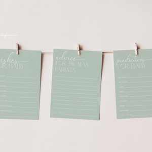 Sage Green Baby Shower Advice Boy, Juego de Baby Shower Boho, Predicciones de Baby Shower, Deseos de Baby Shower, Tarjeta de Consejos, Juego de Baby Shower, BBS16