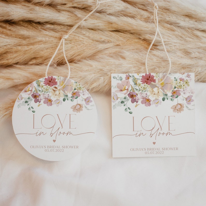 Love in Bloom Favor Tag, Pink Floral Bridal Shower Thank You Favor Tag ...