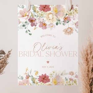 Floral Bridal Shower Welcome Sign Template, Spring Bridal Shower Welcome Poster, Pink Bridal Shower Welcome Sign, Love in Bloom Shower, BS24