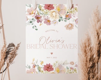 Floral Bridal Shower Welcome Sign Template, Spring Bridal Shower Welcome Poster, Pink Bridal Shower Welcome Sign, Love in Bloom Shower, BS24