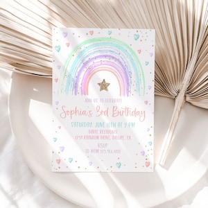 Pastel Rainbow Birthday Invitation, Pastel 3rd Birthday Invite, Rainbow Birthday Girl Invite, Rainbow of Fun Party, 2nd 3rd 4th 5th, BD32