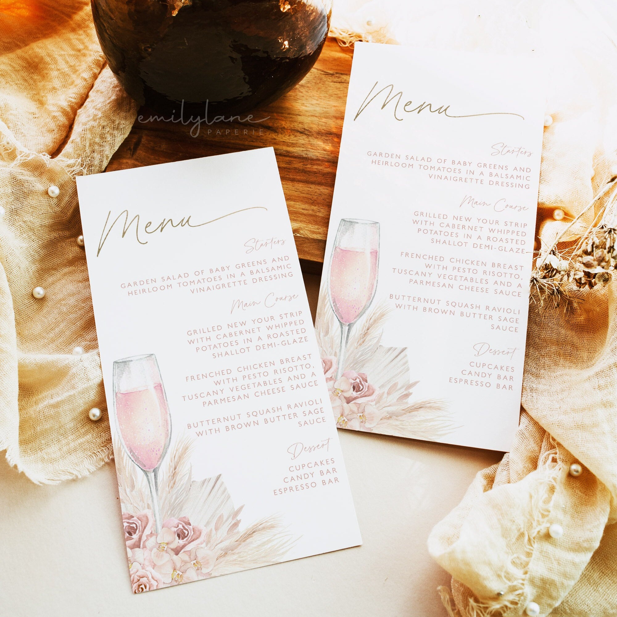 Pink Boho Menu Template, Printable Bridal Shower Menu, Boho Menu ...
