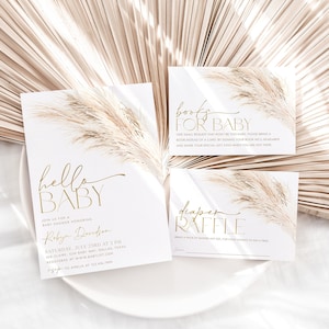 Boho-Babyparty-Einladungs-Set, Pampas Grass-Babyparty, Babypartyeinladung, Geschlechtsneutrale Babyparty einladen, Babyparty, BBS35