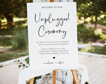 Minimalist Unplugged Ceremony Wedding Sign, Modern Unplugged Ceremony Sign, Elegant Wedding Sign, Editable Template, E1