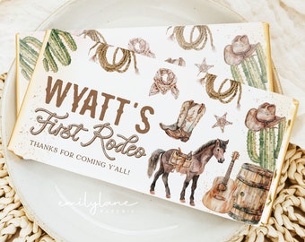 Chokladkakeomslag till första rodeo, mall för westerngodisomslag, pojke 1-årsdag, rodeofödelsedagsgodisomslag, rodeofest, BD72