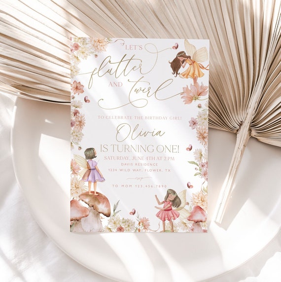 Fairy Birthday Invitation Girl, Fairy 1st Birthday Invite, Girls First Birthday Fairy Invitation, Birthday Girl, Fairy Birthday, BD24