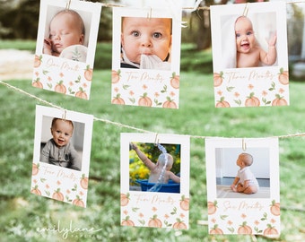 First Birthday Photo Banner, Peach Birthday Photo Banner, Sweet as A Peach, Monthly Milestone Photo Cards, Editable, Instant Download, BD16