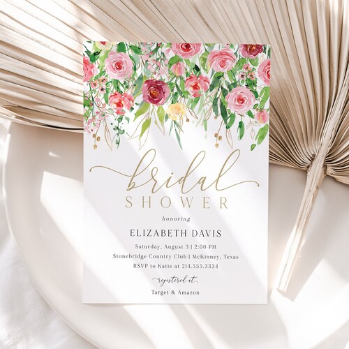 Blush Pink Bridal Shower Invitation Floral Invitation Etsy