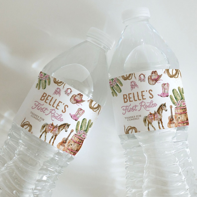 First Rodeo Water Bottle Label, Pink Western 1st Birthday Water Label ...