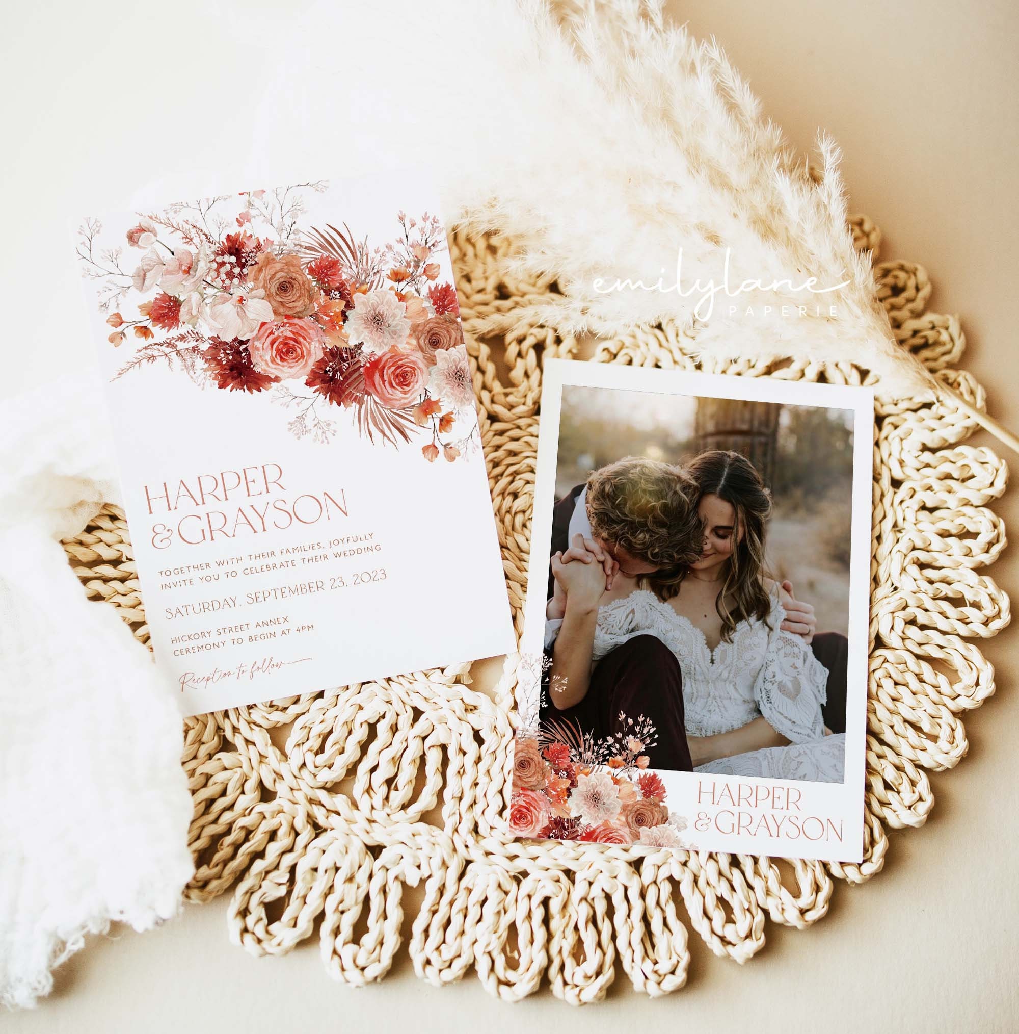 Boho Fall Wedding Invitation Template, Boho Floral Wedding Invitation  Template Download, Boho Editable Invitation, Boho Fall Wedding, WI22 - Etsy, image size:2000x2028