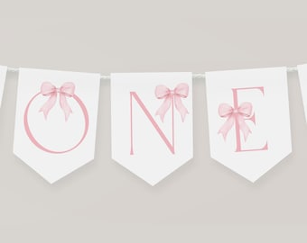 Pink Bow High Chair Banner, Pink Coquette Bow Banner, 1st Birthday Banner For High Chair Printable, Pink Bow 1st Birthday Decor, BD126