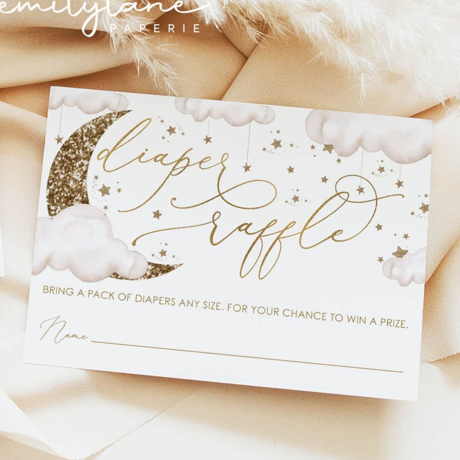 Gold Moon Star Diaper Raffle Card, Over the Moon Diaper Raffle Insert ...