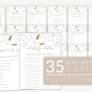 Twinkle Twinkle Star Baby Shower Games, Gold Moon Stars Baby Shower Games, Printable Games, Moon Stars Baby Game Pack, Gender Neutral, BBS41