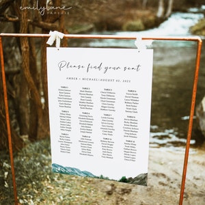 Mountain Wedding Seating Chart Template, Wedding Seating Chart Template, Printable Seating Sign, Editable, INSTANT Download, Mia