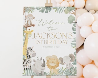 Wild One 1st Birthday Welcome Sign, Wild One Birthday Welcome Sign, 1st Birthday Sign, Safari 1st Birthday, Safari Animal Welcome Sign, BD86