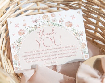 Carte de remerciement florale, carte de remerciement arche imprimable, remerciement pour baby shower en fleurs, carte de remerciement plate, téléchargement immédiat, BBS103
