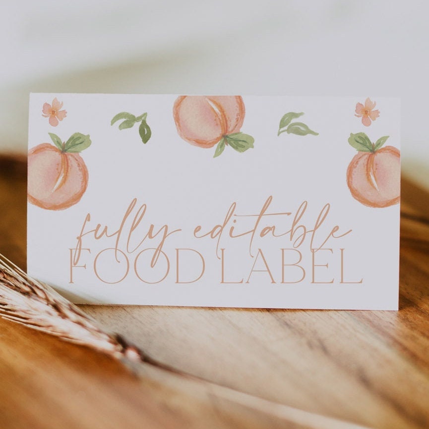 Editable Food Labels, Peach Food Label Card, Sweet as a Peach Birthday ...