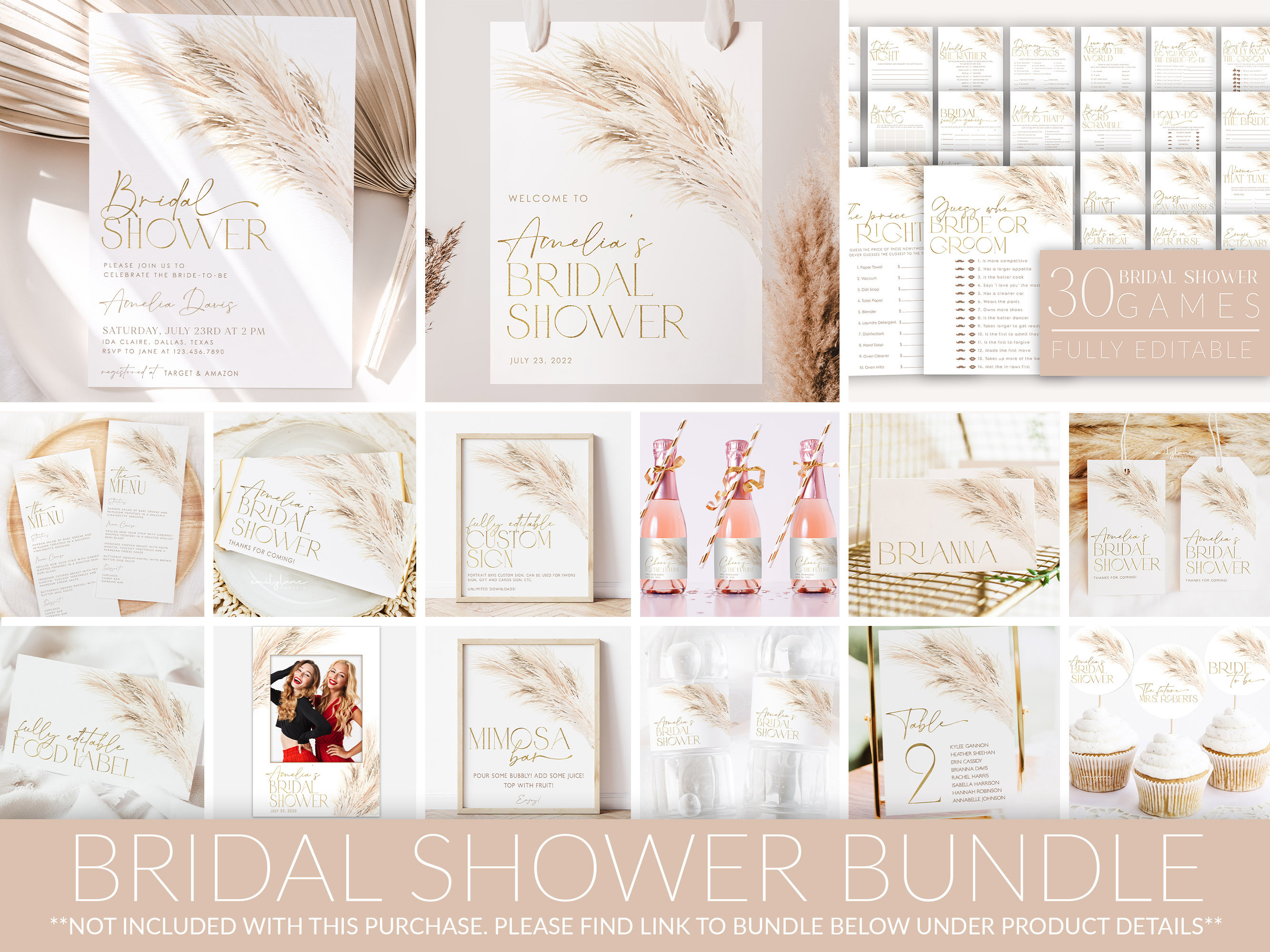 Boho Bridal Shower Favor Tag, Pampas Grass Thank You Tag, Bridal Shower ...