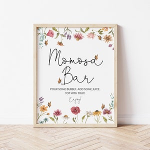 Wildflower Momosa Bar Sign, Wildflower Mimosa Bar Sign, Floral Shower Mimosa Bar Sign, Instant Download, Editable Champagne Bar Sign, BBS60