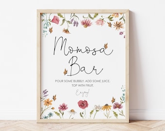 Wildflower Momosa Bar Sign, Wildflower Mimosa Bar Sign, Floral Shower Mimosa Bar Sign, Instant Download, Editable Champagne Bar Sign, BBS60