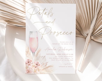 Boho Petals and Prosecco Bridal Shower Invitation, Petals and Prosecco Bridal Shower Invitation, Editable Bridal Shower Template, BS14