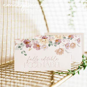 Etichette alimentari per baby shower, carta per etichette alimentari floreali, carta per tende alimentari, etichetta per alimenti per la doccia per bambini in fiore, carte alimentari piegate, etichette per tende, BBS29