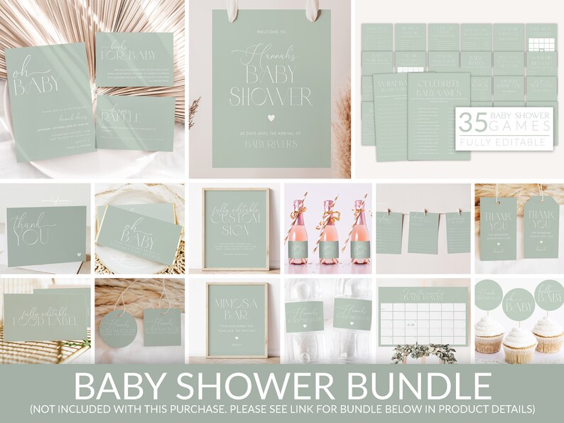 Sage Green Baby Shower Invitation Set Modern Baby Shower Etsy