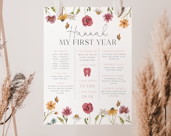 Wildflower First Birthday Milestone Sign, 1st Birthday Milestone Board, Wildflower Birthday, 1st Birthday Girl, Baby Milestone Sign, W1
