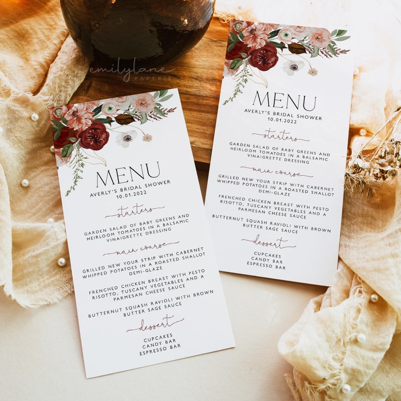 Bridal Shower Menu Template Printable Bridal Shower Menu Etsy