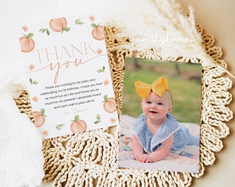 Peach Birthday Thank You Card, First Birthday Thank you, Girl 1st Birthday, Sweet as a Peach Birthday, Peach Thank You, 1st Birthday, BD16