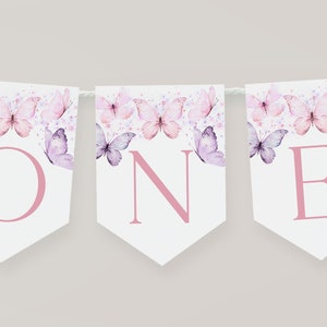 Butterfly High Chair Banner Printable, Pink 1st Birthday Banner For High Chair, Butterfly Birthday Decor, Birthday High Chair Banner, BD18