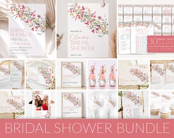 Pink Wildflower Bridal Shower Invitation Bundle, Bridal Shower Invitation and Games Bundle, Editable Games, Printable Bridal Shower, BS26