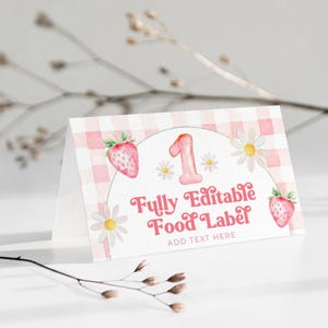 Etiqueta de comida de fresa, tarjeta de etiqueta de comida de frutos rojos, tarjeta de carpa de comida, etiqueta de comida de cumpleaños, tarjeta de comida, etiqueta de comida de carpa, primer cumpleaños de frutos rojos, BD123