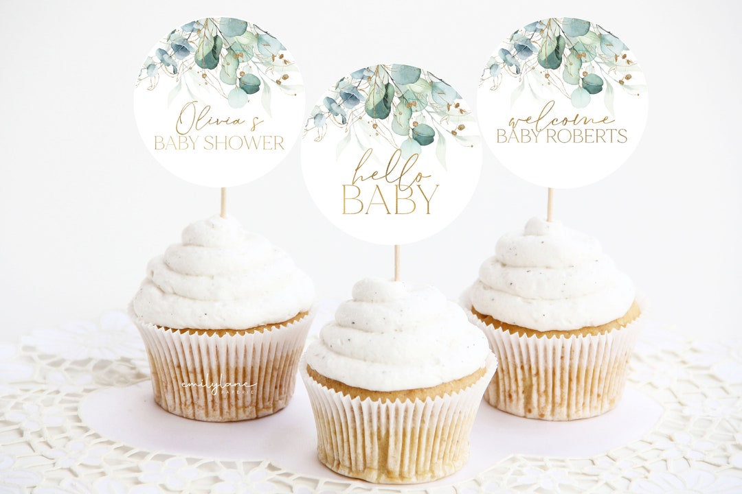 Greenery Cupcake Toppers, Baby Shower Cupcake Toppers, Printable ...