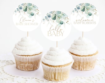 Greenery Cupcake Toppers, Baby Shower Cupcake Toppers, Printable Greenery Baby Shower Cupcake Topper, Editable Cupcake, Baby Shower, BBS38