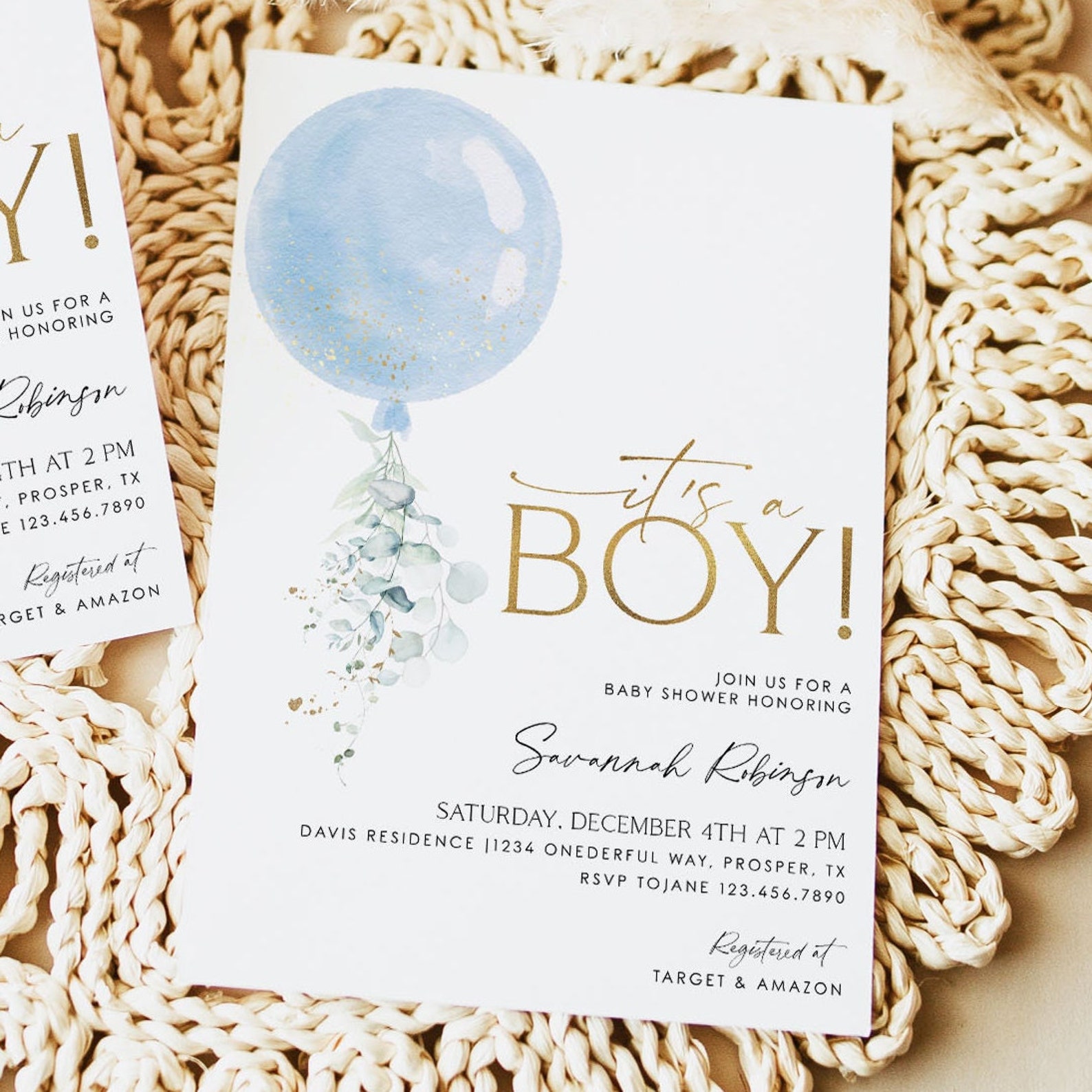 It's A Boy Baby Shower Invitation, Boy Baby Shower Invite, Blue Balloon ...