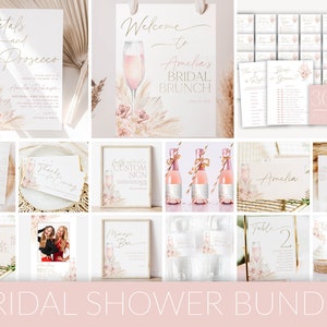Boho Petals and Prosecco Bridal Shower Bundle, Pink Boho Bridal Shower Invite, Games Bundle, Editable Games, Printable Bridal Shower, BS14