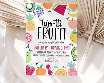 Two Tii Frutti 2nd Birthday Invitation, Girl 2nd Birthday Fruit Invite, Fruit Birthday Invite, Printable 2nd Birthday Invitation, BD38